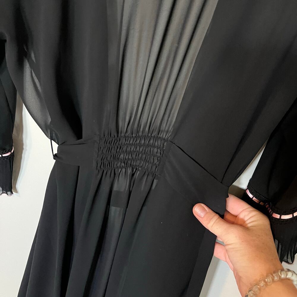 Oscar de la renta black sheer long‎ robe women’s small - Picture 8 of 9